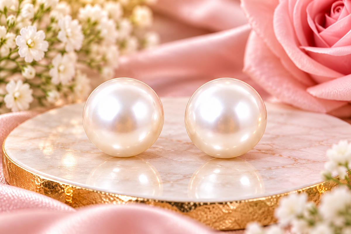 Silver-Plated Stainless Steel Pearl Stud Earrings