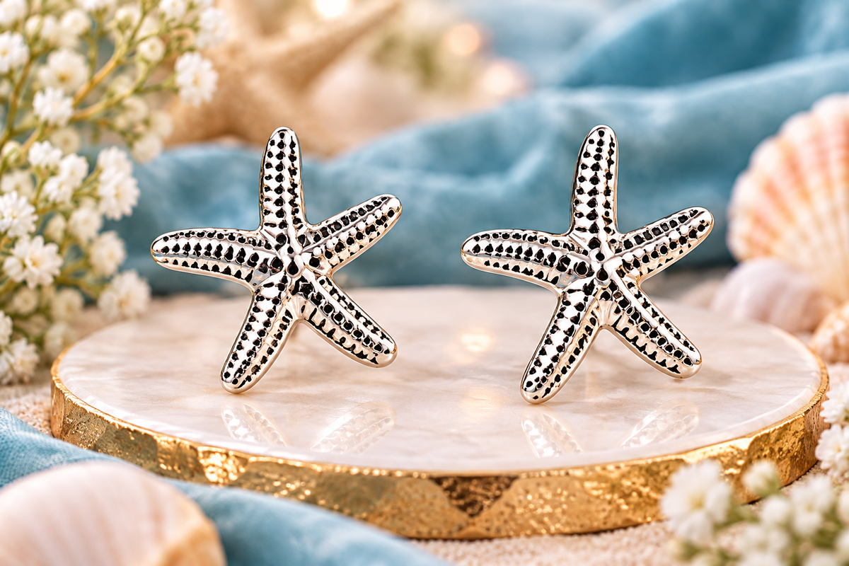 Silver-Plated Stainless Steel Starfish Earrings