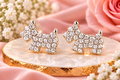 Silver-Plated Stainless Steel Crystal Dog Stud Earrings
