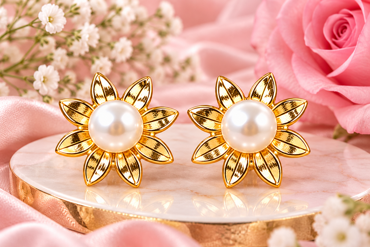 Elegant Golden Bloom Pearl Earrings